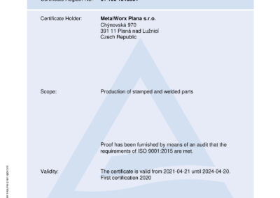 MetalWorx certifikáty Certificate-ISO9001-1940804_Main_EN