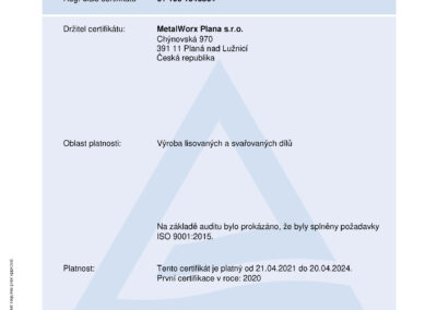 MetalWorx certifikáty - Certifikat-ISO9001-1940804_Main_CS
